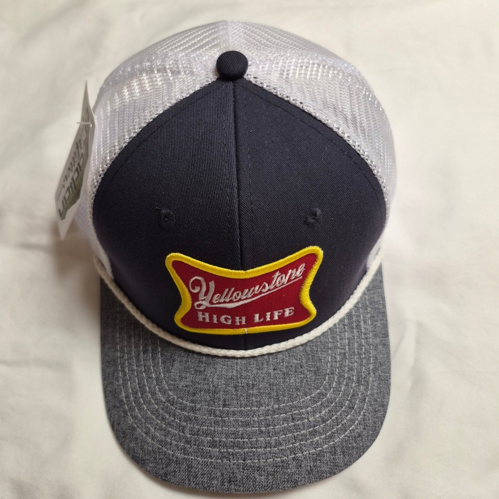 Arcadian Outfitters Yellowstone High Life Trucker Hat Navy Gray White Snapback